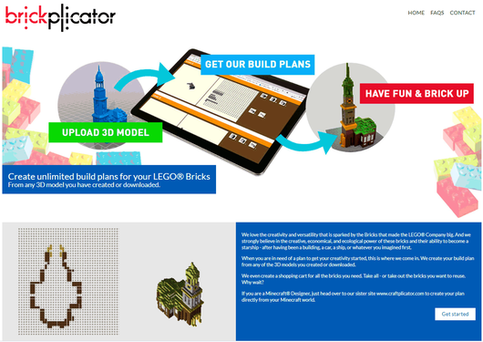 Brickplicator homepage www.brickplicator.com. Create Lego build plans from 3D model files.