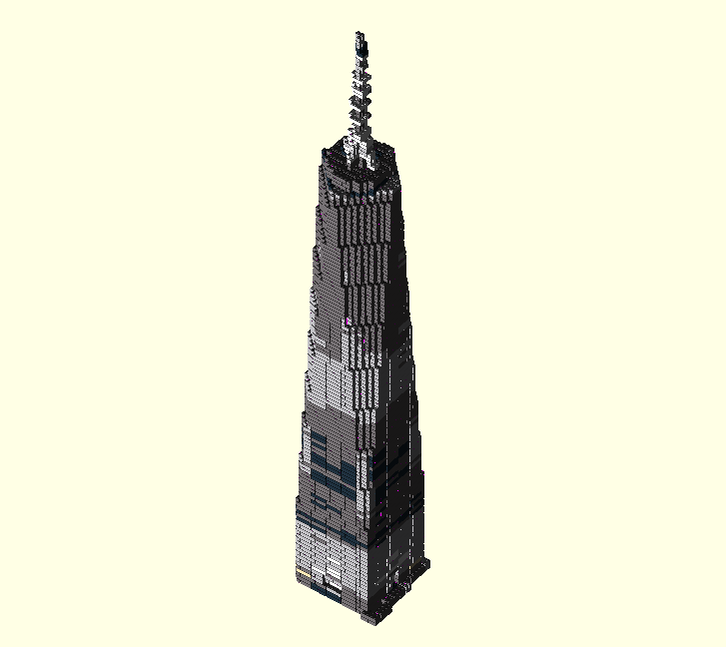 Lego Brick model of New York City One World Trade Center by using brickplicator.com